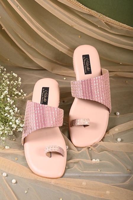 Miraki Sequin Embroidered Toe Ring Flats 