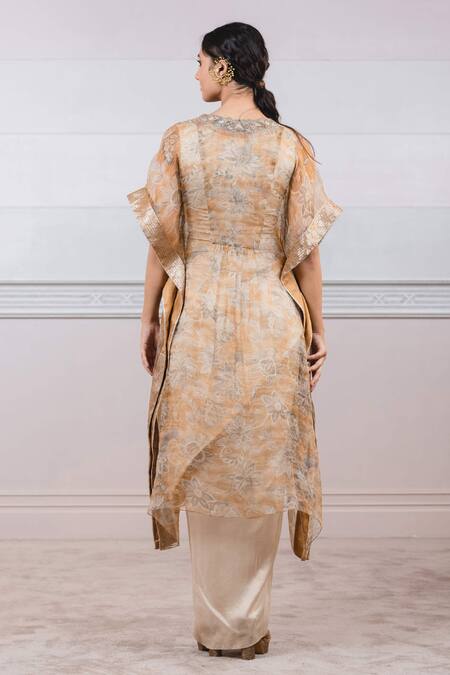 Shop Tarun Tahiliani Yellow Kaftan Organza Silk Dhoti 50gm Silk Slip Lycra Jersey V Neck And Set at Aza Fashions Shop_Tarun Tahiliani_Yellow Kaftan Organza Silk Dhoti 50gm Silk Slip Lycra Jersey V Neck And Set_at_Aza_Fashions