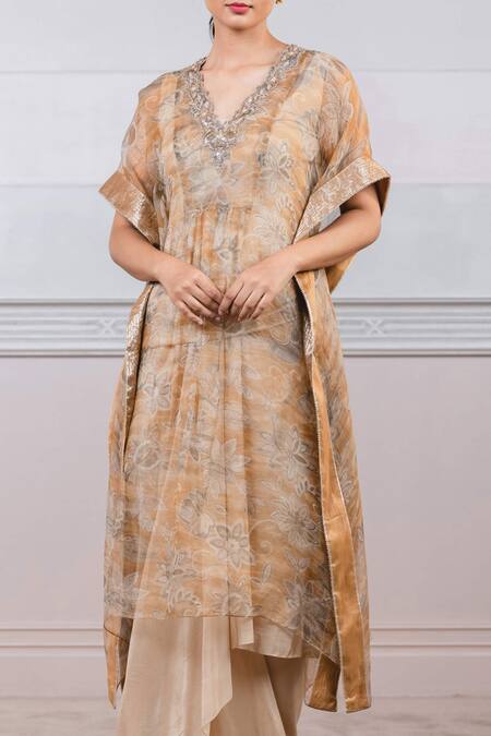 Buy Tarun Tahiliani Yellow Kaftan Organza Silk Dhoti 50gm Silk Slip Lycra Jersey V Neck And Set Online at Aza Fashions Buy_Tarun Tahiliani_Yellow Kaftan Organza Silk Dhoti 50gm Silk Slip Lycra Jersey V Neck And Set_Online_at_Aza_Fashions