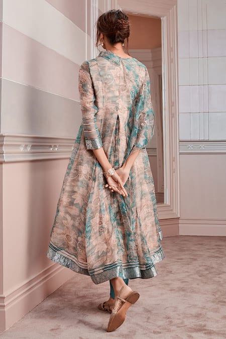 Shop Tarun Tahiliani Blue Anarkali Organza Dhoti 50gms Round And Pant Set at Aza Fashions Shop_Tarun Tahiliani_Blue Anarkali Organza Dhoti 50gms Round And Pant Set_at_Aza_Fashions