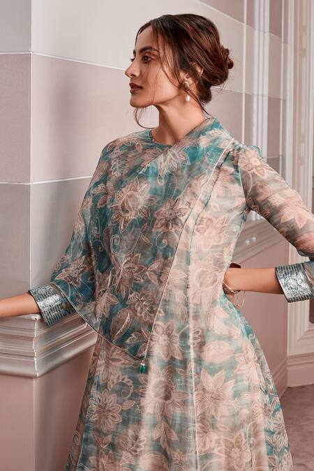 Buy Tarun Tahiliani Blue Anarkali Organza Dhoti 50gms Round And Pant Set Online at Aza Fashions Buy_Tarun Tahiliani_Blue Anarkali Organza Dhoti 50gms Round And Pant Set_Online_at_Aza_Fashions