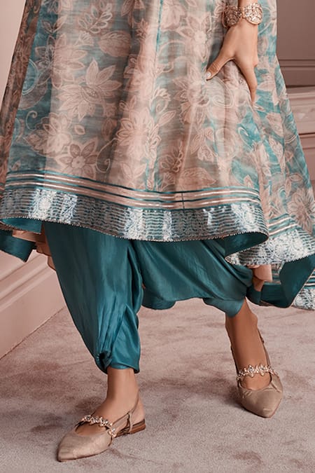 Shop Tarun Tahiliani Blue Anarkali Organza Dhoti 50gms Round And Pant Set Online at Aza Fashions Shop_Tarun Tahiliani_Blue Anarkali Organza Dhoti 50gms Round And Pant Set_Online_at_Aza_Fashions