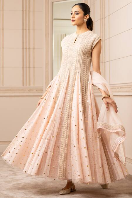 Buy Tarun Tahiliani Peach Anarkali Georgette Godet, Churidar Stretch Net, Scarf Embroidered Set Online at Aza Fashions Buy_Tarun Tahiliani_Peach Anarkali Georgette Godet, Churidar Stretch Net, Scarf Embroidered Set_Online_at_Aza_Fashions