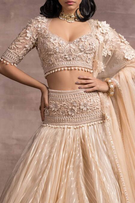 Shop_Tarun Tahiliani_Gold Silk Organza Brocade V Neck Kalidar Lehenga Set_Online_at_Aza_Fashions
