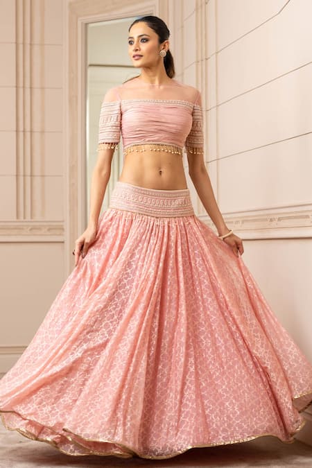 Tarun Tahiliani Draped Handloom Lehenga & Fluted Blouse Set 