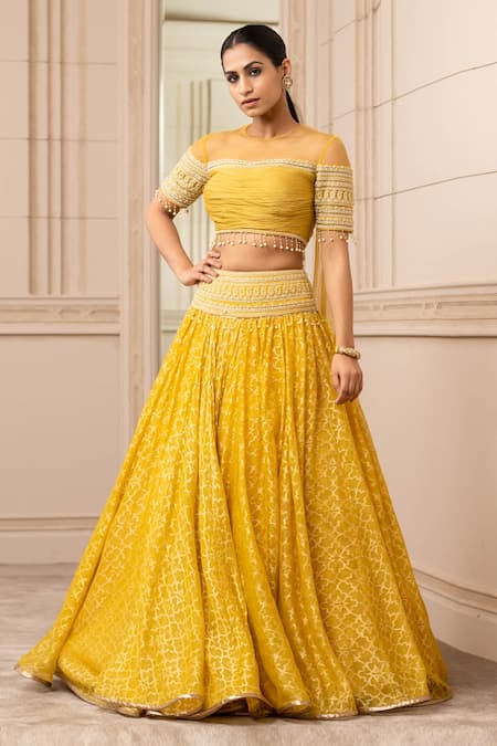 Tarun Tahiliani Draped Handloom Lehenga & Fluted Blouse Set 