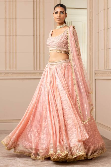 Tarun Tahiliani_Pink Silk Organza Brocade Geometric Round Lehenga Set_Online_at_Aza_Fashions