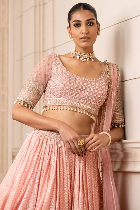 Buy_Tarun Tahiliani_Pink Silk Organza Brocade Geometric Round Lehenga Set_Online_at_Aza_Fashions