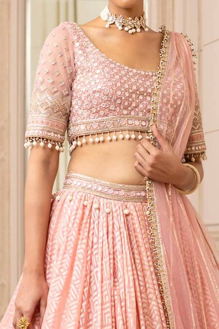 Shop_Tarun Tahiliani_Pink Silk Organza Brocade Geometric Round Lehenga Set_Online_at_Aza_Fashions