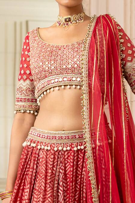 Buy Tarun Tahiliani Red Silk Organza Brocade Geometric Round Lehenga Set Online at Aza Fashions Buy_Tarun Tahiliani_Red Silk Organza Brocade Geometric Round Lehenga Set_Online_at_Aza_Fashions