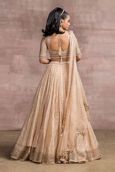 Shop_Tarun Tahiliani_Gold Silk Organza Brocade Round Bridal Lehenga Set _at_Aza_Fashions