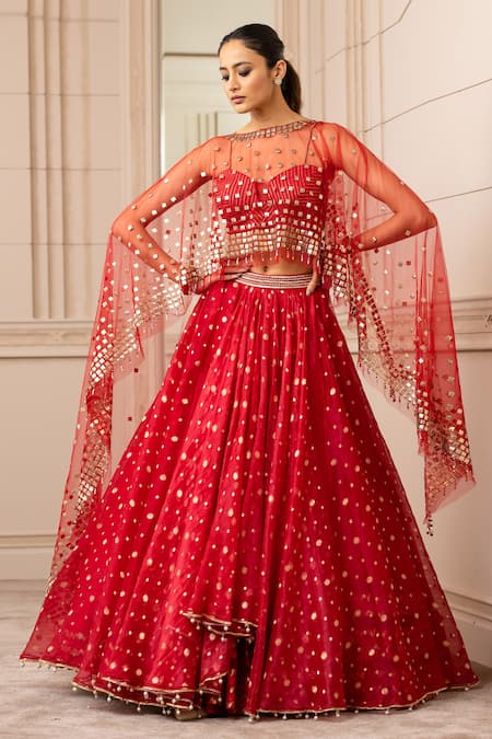 Tarun Tahiliani Silk Organza Brocade Draped Lehenga Set 