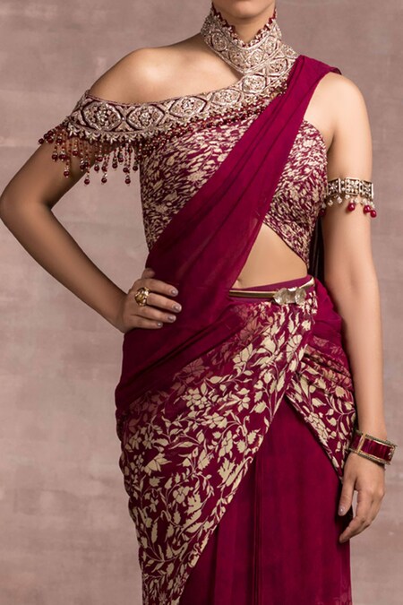 Buy Maroon Embroidered Sequin Round Saree Blouse For Women by Nazaakat by  Samara Singh Online at Aza Fashions.