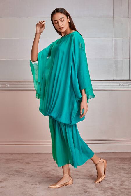 Tarun Tahiliani Green Platinum Chiffon Slip Viscose Jersey Round Layered Kaftan Online at Aza Fashions Tarun Tahiliani_Green Platinum Chiffon Slip Viscose Jersey Round Layered Kaftan_Online_at_Aza_Fashions