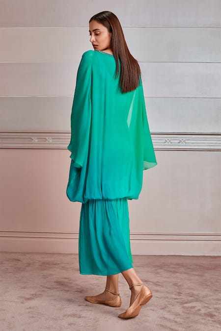 Buy Tarun Tahiliani Green Platinum Chiffon Slip Viscose Jersey Round Layered Kaftan Online at Aza Fashions Buy_Tarun Tahiliani_Green Platinum Chiffon Slip Viscose Jersey Round Layered Kaftan_Online_at_Aza_Fashions