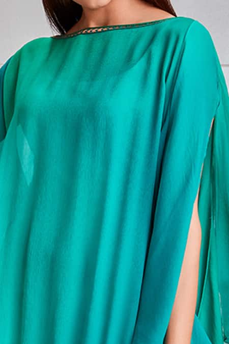 Shop Tarun Tahiliani Green Platinum Chiffon Slip Viscose Jersey Round Layered Kaftan Online at Aza Fashions Shop_Tarun Tahiliani_Green Platinum Chiffon Slip Viscose Jersey Round Layered Kaftan_Online_at_Aza_Fashions