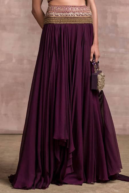 Tarun Tahiliani_Purple Lehenga Shot Chiffon V Neck Layered And Blouse Set_at_Aza_Fashions