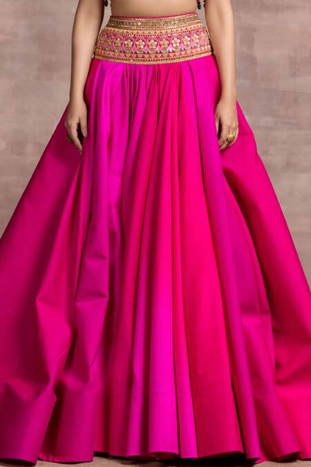 Tarun Tahiliani_Pink Bustier Velvet, Lehenga Shot Chiffon Sweetheart Neck Cape And Draped Set_at_Aza_Fashions