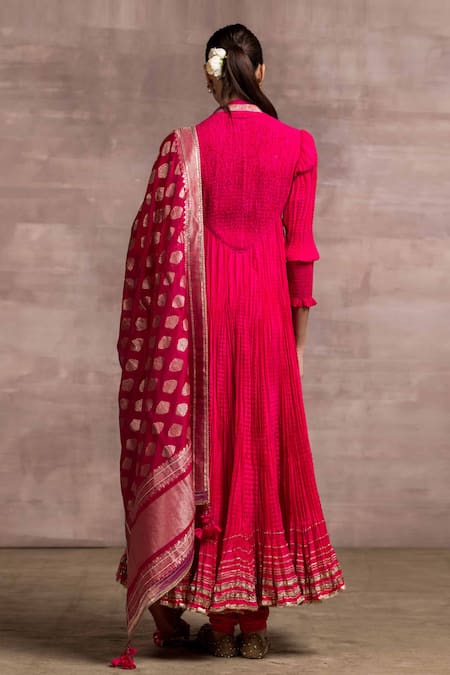 Tarun Tahiliani Pink Kurta Silk Embroidery V Neck Anarkali Set  2