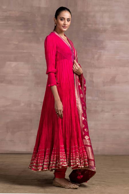 Tarun Tahiliani Pink Kurta Silk Embroidery V Neck Anarkali Set  3