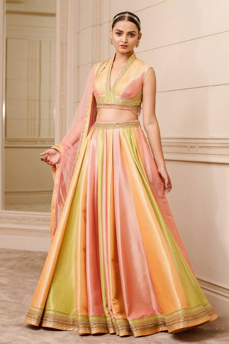 Buy Tarun Tahiliani Multi Color Dupatta Tulle, Lehenga And Blouse Brocade V Neck Kalidar Bridal Set Online at Aza Fashions Buy_Tarun Tahiliani_Multi Color Dupatta Tulle, Lehenga And Blouse Brocade V Neck Kalidar Bridal Set_Online_at_Aza_Fashions