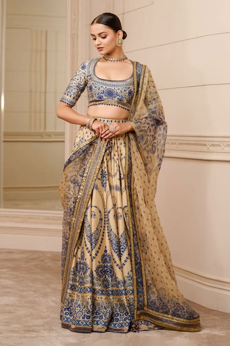 Beige and blue lehenga choli - New India Fashion
