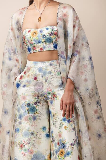 Buy_Tarun Tahiliani_Multi Color Silk Cape And Printed Pant Set_Online_at_Aza_Fashions