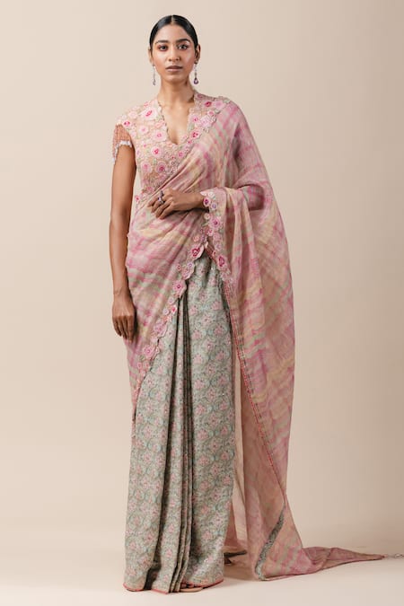 Tarun Tahiliani Hand Painted Saree with Blouse 