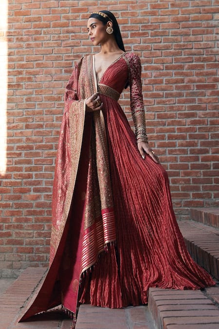 Tarun Tahiliani  Chanderi Crushed Anarkali Set 