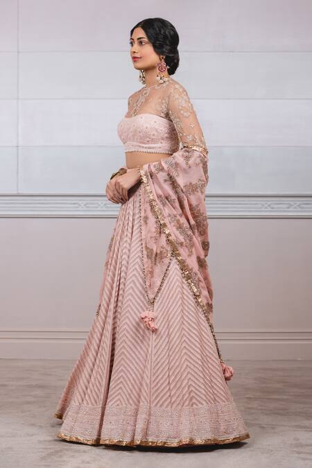 Buy_Tarun Tahiliani_Pink Silk Chiffon Round Chevron Chikankari Lehenga Set_Online_at_Aza_Fashions