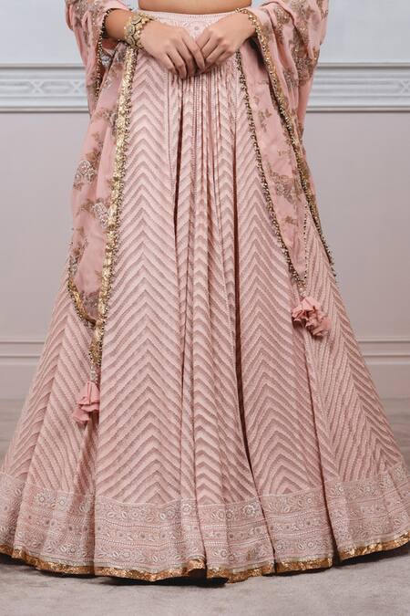 Tarun Tahiliani_Pink Silk Chiffon Round Chevron Chikankari Lehenga Set_at_Aza_Fashions