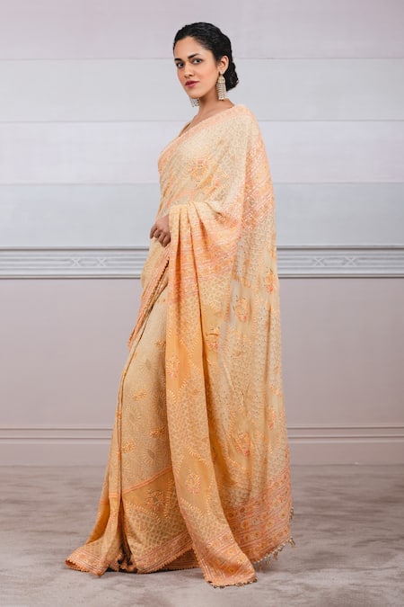 Buy Yellow Hand Embroidered Lucknowi Chikankari Saree (With Blouse - Faux  Georgette) 14952 | www.maanacreation.com