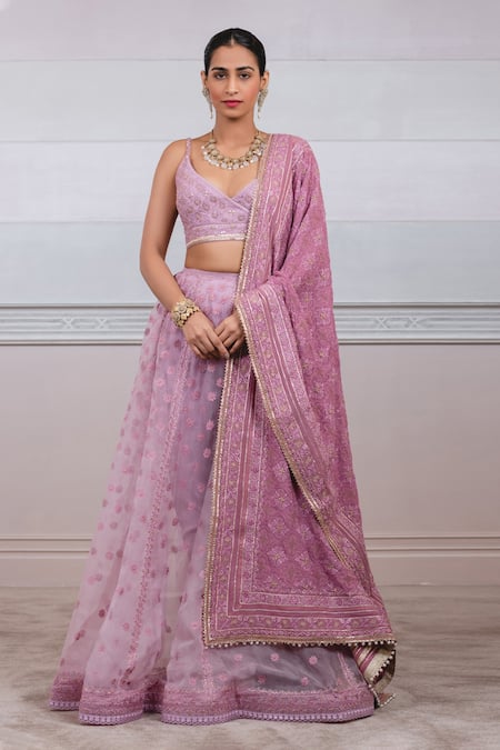 Tarun Tahiliani Sheer Silk Chikankari Skirt Set 