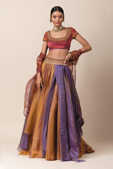 Tarun Tahiliani Organza Draped Lehenga Set 
