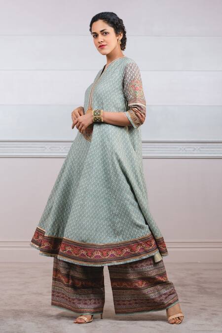 Tarun Tahiliani_Green , Matka Notched Kalidar Kurta Set_Online_at_Aza_Fashions