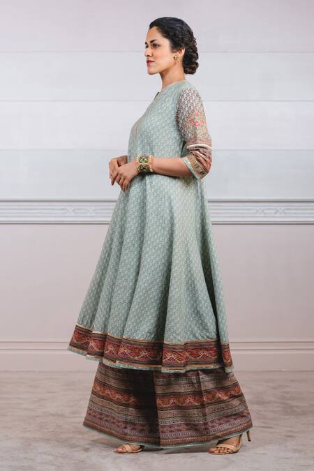 Buy_Tarun Tahiliani_Green , Matka Notched Kalidar Kurta Set_Online_at_Aza_Fashions