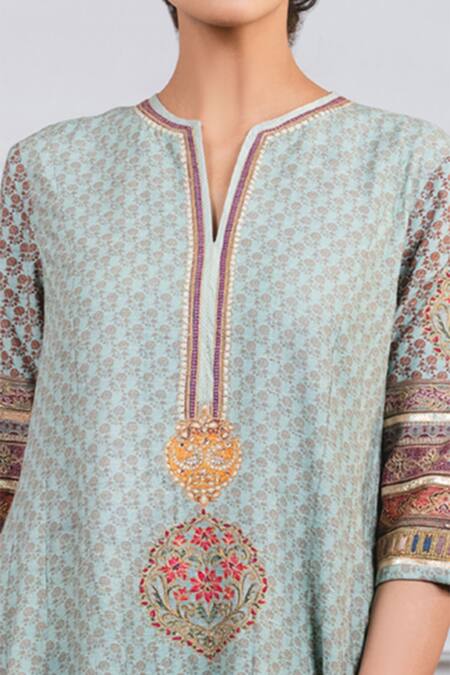 Shop_Tarun Tahiliani_Green , Matka Notched Kalidar Kurta Set_Online_at_Aza_Fashions