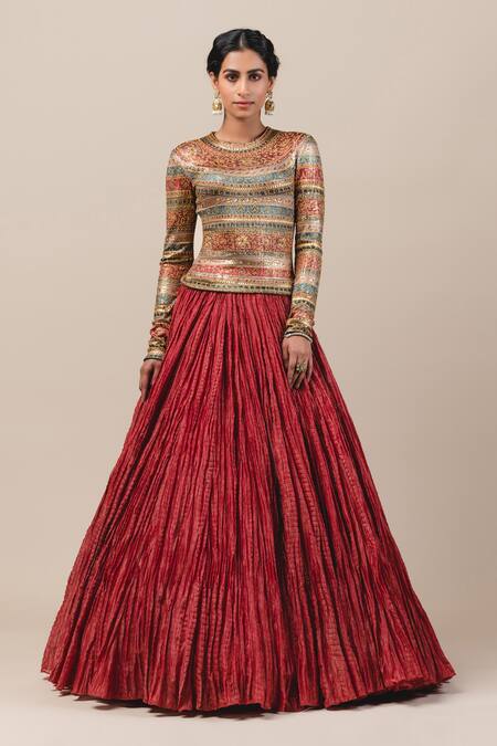 Tarun Tahiliani_Red Foil Jersey Round Printed T-shirt_Online_at_Aza_Fashions