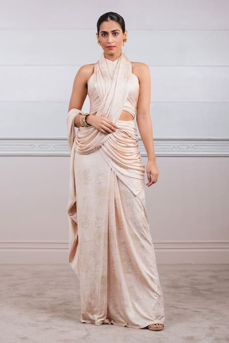 Tarun Tahiliani Lame Jersey Pre-Draped Saree Set 