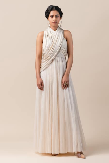 Tarun Tahiliani Draped Crinkled Flared Jumpsuit 