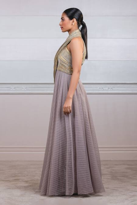 Buy Tarun Tahiliani Grey Tulle High Neck Draped Jumpsuit Online at Aza Fashions Buy_Tarun Tahiliani_Grey Tulle High Neck Draped Jumpsuit_Online_at_Aza_Fashions