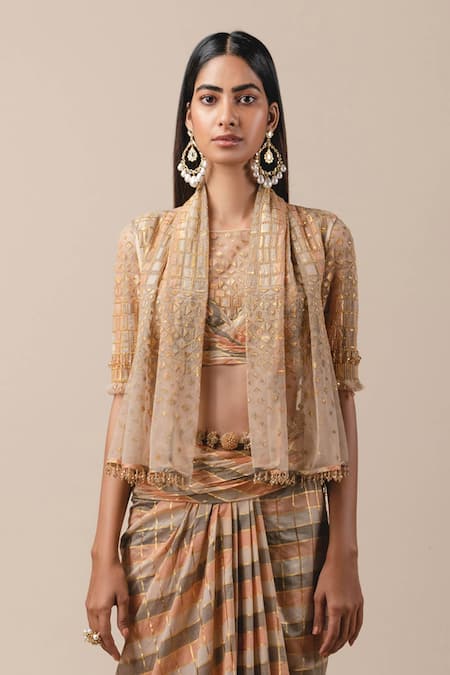 Tarun Tahiliani Draped Sheer Gillet 