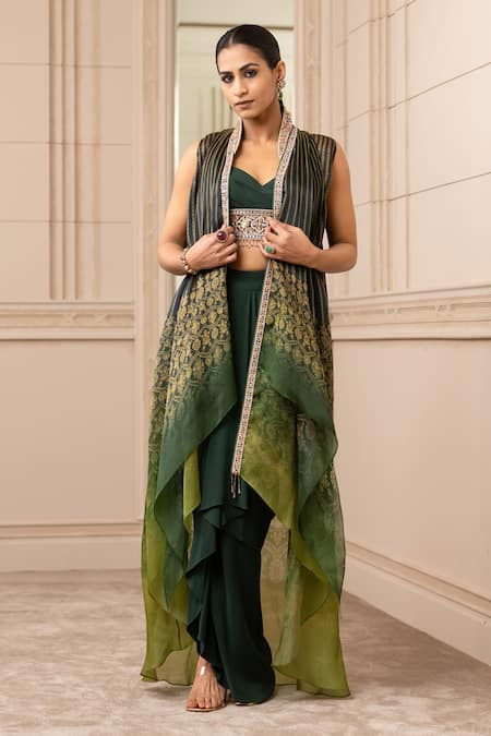 Tarun Tahiliani Floral Print Cape & Draped Skirt Set 