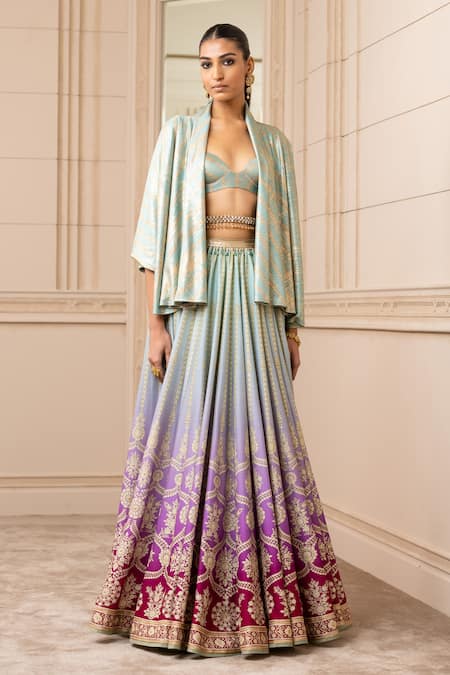 Tarun Tahiliani Chanderi Floral Print Lehenga & Cape Set 