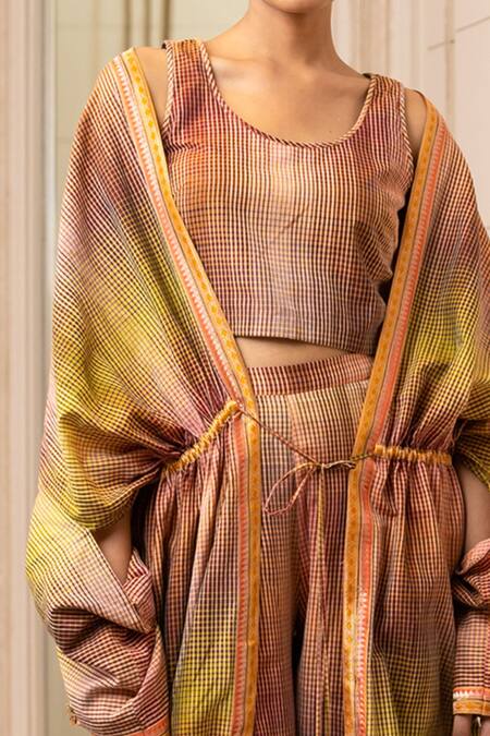 Shop Tarun Tahiliani Multi Color Handloom Jacket Open And Trousers Set Online at Aza Fashions Shop_Tarun Tahiliani_Multi Color Handloom Jacket Open And Trousers Set_Online_at_Aza_Fashions