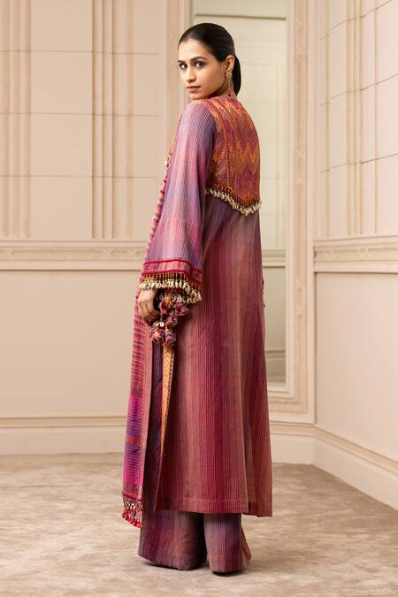 Tarun Tahiliani Purple Handloom Kantha Notched Work Kurta Online at Aza Fashions Tarun Tahiliani_Purple Handloom Kantha Notched Work Kurta_Online_at_Aza_Fashions