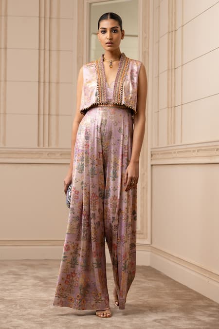 Tarun Tahiliani Foil Jersey Floral Print Gilet 