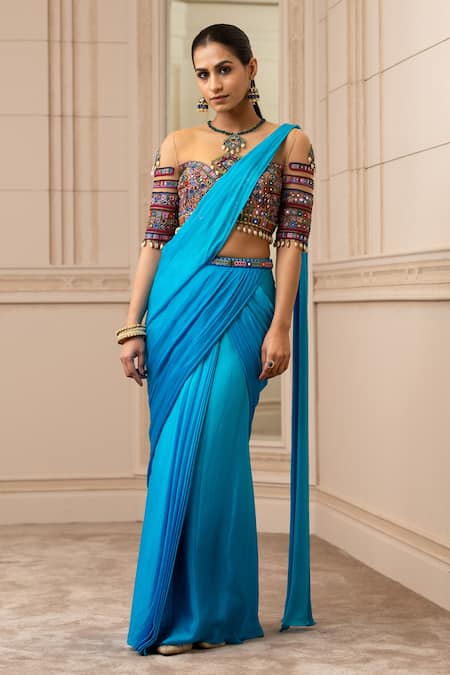 Tarun Tahiliani Pre-Draped Saree With Thread Work Blouse 