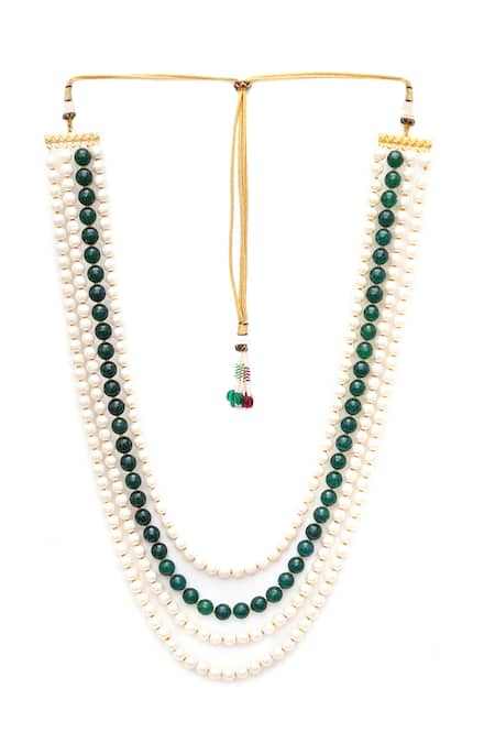 Buy Ruby Raang Green Bead And Pearl Layered Necklace Online at Aza Fashions Buy_Ruby Raang_Green Bead And Pearl Layered Necklace _Online_at_Aza_Fashions