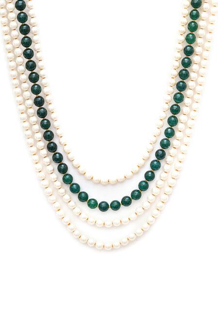 Ruby Raang Green Bead And Pearl Layered Necklace Online at Aza Fashions Ruby Raang_Green Bead And Pearl Layered Necklace _Online_at_Aza_Fashions